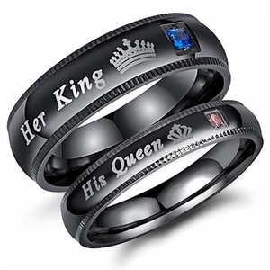 En gros Son Roi Sa Reine Couple Amoureux Humeur Bande Gravé Ovale Coupe Zircon En Acier Inoxydable Romantique Unisexe Anneaux - Product Image 1