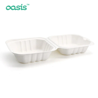 Boîte à hamburger jetable Vegware de 5 pouces, 13,5 g, biodégradable, compostable (90 jours), en bagasse, sans BPA, non toxique, compatible micro-ondes, pour le déjeuner