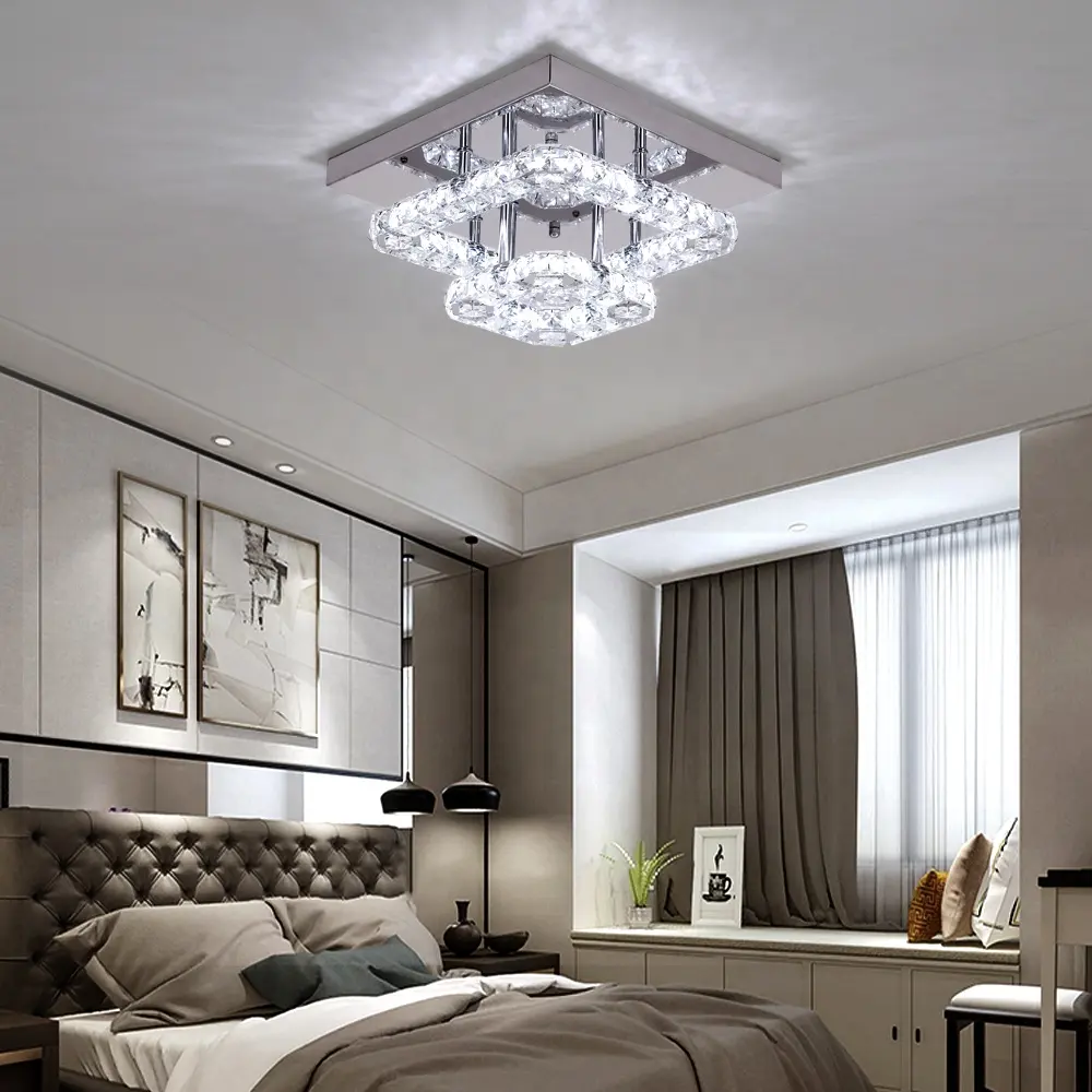 24W Modern Hotel Indoor Stainless Steel Crystal Chandelier Home Decor Lustre Ceiling Lamp