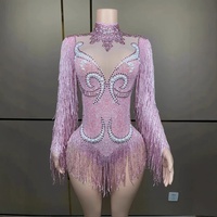 Robe de danse sexy pour femme, effet brillant, pour spectacle, chanteuse de discothèque, danseuse, costume de scène, vêtements brillants avec strass, manches longues