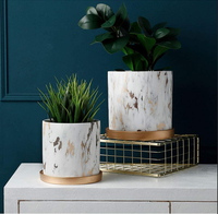 Pot de plantes en marbre pour l'intérieur, jardinière succulente métallique dorée en céramique