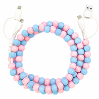 Câble de charge FASHLINK 4 en 1 rose et bleu avec perles, cordon de charge USB multi-connector type C, câble de téléphone multi-connecteurs