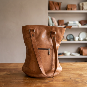 Genuine Leather Women's Tote Bag Classic Style <b>Soft</b> Handle Zipper Closure Durable Multi-Function Brown - Product Image 6