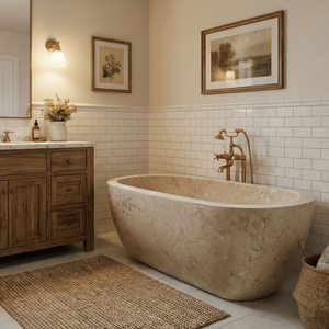 อ่างอาบน้ำรูปวงรีสุดหรูสั่งทำพิเศษสไตล์โมเดิร์น รุ่นโรซ่า บราซิล แบบตั้งพื้น สำหรับแช่ตัวในห้องน้ำ วิลล่า โรงแรม บ้านพักอาศัย - Product Image 1