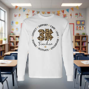T-shirt a maniche lunghe Leopard 3K Teacher per la settimana della stima degli insegnanti per il ritorno a scuola - Product Image 3