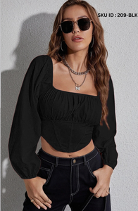 Top Corset de Manga Larga con Estampado Floral/Tejido Sólido para Mujer, Corte Regular, Cómodo, para Todas las Temporadas, Ropa Casual - Product Image 3