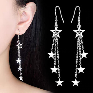 Personality Simple Star Earrings for Women Fashion Pentagram Long Tassel Hook Earring Jewelry - Product Image 1