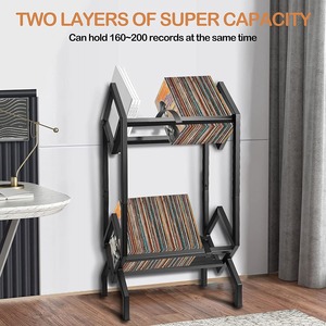 Cross Border Wrought Iron Double Layer <b>CD</b> Rack Industrial Design Freestanding Metal Revolving Bookshelf Magazine Holder Black - Product Image 5