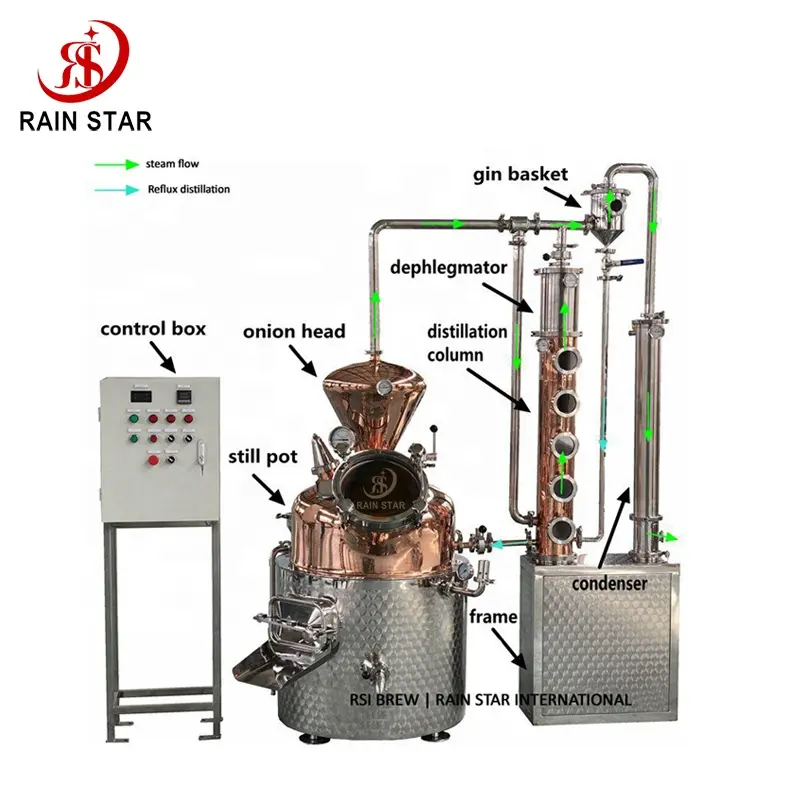 Macchina per la produzione di alcol per distilleria di fabbrica di stelle della pioggia di vendita calda da 100 litri per bevande domestiche