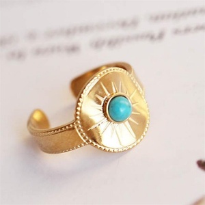Anillo Vintage Chapado en Oro PVD de 18k, Anillo de Aro con Turquesa Popular para Mujer - Product Image 1
