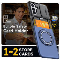 Étui de téléphone magnétique avec porte-cartes caché 360 °   Coque antichoc avec anneau rotatif et fenêtre coulissante pour Samsung Galaxy A57 A36 A17