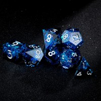 Ensemble de dés polyédriques transparents violets en gros, 7 pièces, noyau liquide, bords tranchants, dés DND pour jeux de rôle sur table