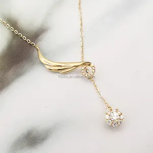 1000S Aangepaste Kleur 18K Real Gold Hoek Wing Ontwerp Drop Hanger Ketting