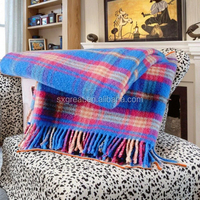 Couverture chauffante à carreaux en laine organique 100% de luxe avec technique tissée quatre saisons personnalisable pour les voyages à l'hôtel à la maison
