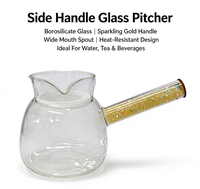 Carafe à café en verre borosilicate avec poignée latérale dorée étincelante, bec large, résistante à la chaleur, pour le thé et l'eau