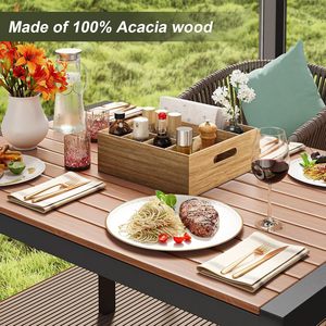 Boîte de rangement en bois massif, organisateur de cuisine multi-compartiments, plateau à couverts, porte-vaisselle, solution de rangement décorative pour comptoir - Product Image 3