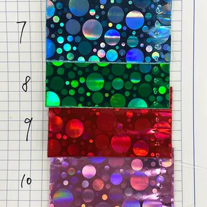 Kulit Vinyl Bentuk Bulat Desain Laser Pelangi Efek Metalik Cermin Hologram Reflektif PU Kulit Imitasi untuk Membuat Tas