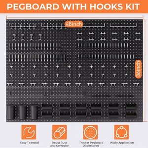Panneau d'Affichage Fanghua pour Magasin, Organisateur d'Outils Mural Noir Robuste en Métal Perforé pour <span class=keywords><strong>Garage</strong></span>, Grand Support Mural avec Crochets et Accessoires - Product Image 6