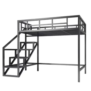 OEM ODM Hersteller moderner einfacher Stil Schwergewicht Stahl Metall Doppelbett Hostel Erwachsene Metall Doppelbett mit Treppe