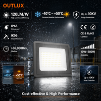 Projecteur extérieur de sécurité étanche IP65 10W à 500W en aluminium à montage mural pour parking et jardin