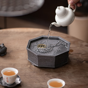Old Tin Teapot Stand Gewu Bafang Octagonal With Lid Water Storage For Kung Fu <b>Tea</b> <b>Set</b> - Product Image 2
