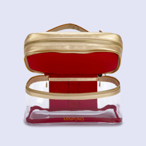 Bolsa de Cosméticos Personalizada MINFUNG de PU, Doble Capa, Ventana Transparente, Impermeable, Bolsillo para Guardar <span class=keywords><strong>Brochas</strong></span> de <span class=keywords><strong>Maquillaje</strong></span>, Bolsa de <span class=keywords><strong>Maquillaje</strong></span> para Mujer - Product Image 3