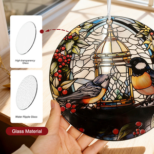 Adorno de Vidrio Colgante para Ventana, Atrapasoles de Vidrio con Dos Pájaros, Regalos Decorativos con Cinta para Mujeres, Navidad, Invierno - Product Image 4