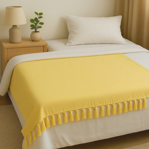 Solid Yellow Cotton Throw <b>Blanket</b> With Tassels Rectangular <b>Woven</b> Bed Cover Home Decor Four Seasons Use - Product Image 1