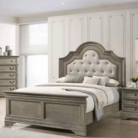 Lit double en chêne massif de style américain, antique français, rétro, haut de gamme, pour hôtel de luxe, fabriqué en Chine