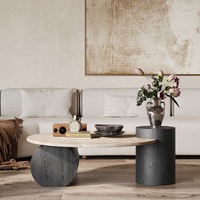 Table basse en marbre avec base en bois massif, design nordique simple et créatif, pour la maison, le salon, l'appartement, la villa