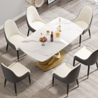 Ensemble de table à manger Voxhome avec base dorée élégante, surface rectangulaire inspirée du marbre avec fonction réglable, mobilier moderne pour la maison