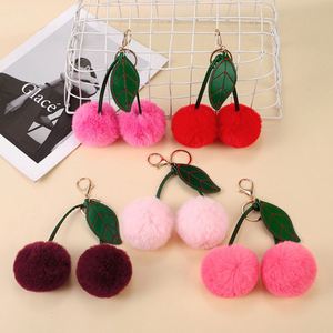 Porte-clés créatif en peluche cerise pour femme, pendentif pompon, décoration de sac et de voiture - Product Image 1