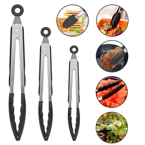 Hitze beständige Antihaft-Service zange 3er-Set Schwarzes Silikon-Verriegelung küche Kochen Barbecue Food <span class=keywords><strong>Tongs</strong></span> - Product Image 4