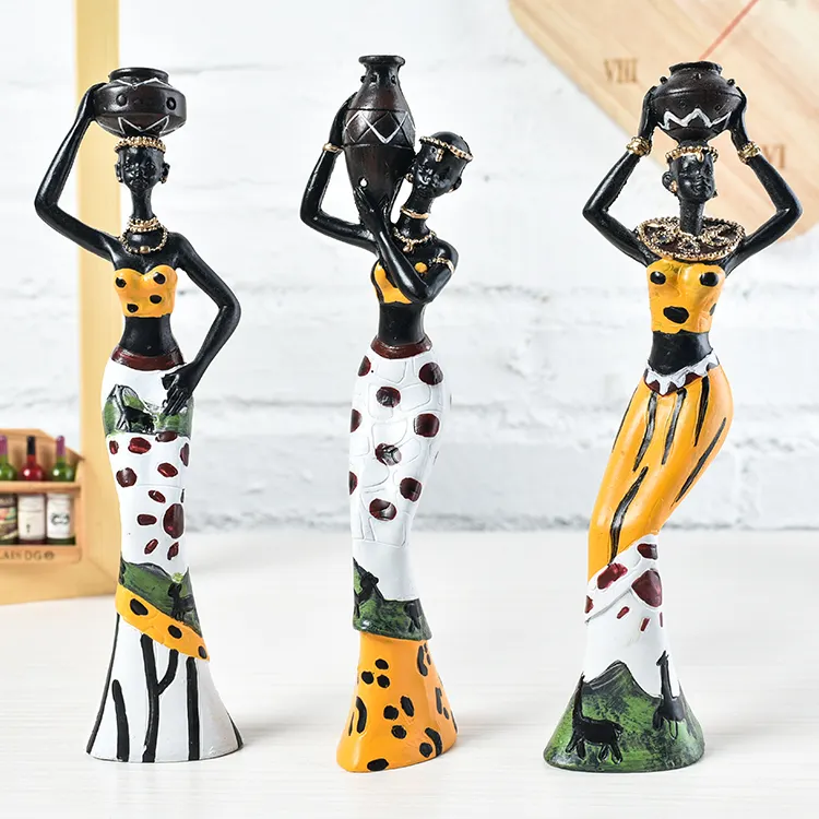 3pcs/Set Home Decor Living Room Modern African Girl Set Statue Resin Ornaments for Creative Crafts gift