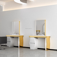 Équipement de salon de luxe, station de salon de coiffure, miroir de coiffure, miroir de beauté pour le coiffage avec lumière LED, miroir de sol de salon