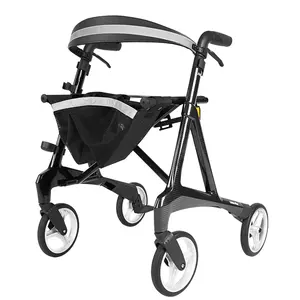 Vente chaude Rollator Walker Pliant Grande Capacité En Plein Air En Fiber De Carbone Rollator Personnes Âgées