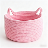 Grand panier de rangement ovale en corde de coton fait main, pliable, écologique, moderne, de haute qualité, personnalisable, avec motif oreilles de chat de dessin animé