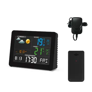 Wireless Color Screen Weather Station With Indoor Outdoor Thermometer With Outdoor Sensor Radio Controlled Alarm Clock