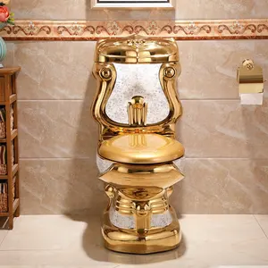 रॉयल चीनी मिट्टी गोल्डन कुरसी वॉश बेसिन लक्जरी दो टुकड़ा पानी कोठरी सोने टॉयलेट सेट बाथरूम