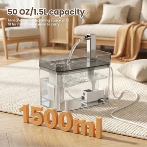 Fontaine à eau automatique transparente pour animaux de compagnie, distributeur d'eau filtrée silencieux pour chats et chiens - Product Image 6