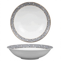 Service de Table en Porcelaine Fine à Bord Doré Mosaïque, 16 Pièces, Assiettes, Bols et Tasses Bleu Gris Rose, pour 4 Personnes
