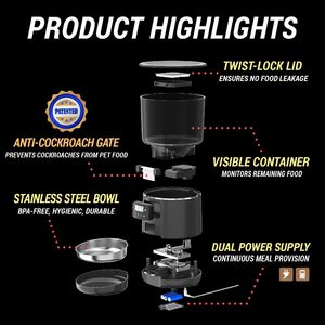 Distributeur automatique de nourriture pour chats 4L, programmable, portable, avec conception brevetée <span class=keywords><strong>anti</strong></span>-cafards, facile à nettoyer, ultra silencieux - Product Image 2