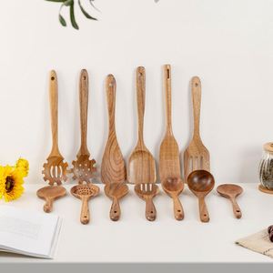Acacia Wood Kitchen Cooking Utensils Set with Spatula Slotted Pasta Spoon Dishwasher & Food Safe - Product Image 1