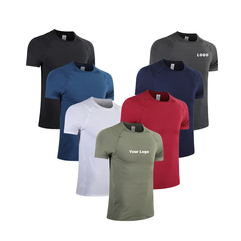 T-shirt da palestra atletica da uomo, assorbimento dell'umidità, prestazioni atletiche attive, asciugatura rapida, poliestere 15% elastan