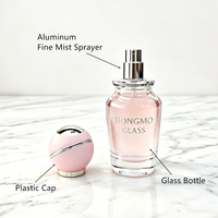 Flacon de parfum vaporisateur à fine brume de luxe 50 ml, forme ronde élégante, couvercle rose, flacon de parfum en verre avec logo personnalisé