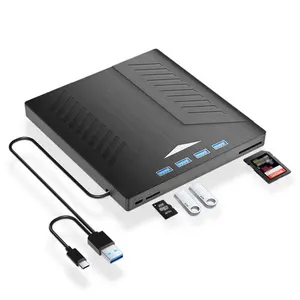 7-in1 Breathing Light External Optical Drive,CD DVD Burner,CD/DVD +/-RW Reader with SD TF Card Slots USB3.0 Type C