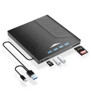 7-in1 hơi thở ánh sáng bên ngoài ổ đĩa quang, CD DVD Burner,CD/DVD +/-RW Reader với SD TF Khe cắm thẻ USB3.0 Loại C