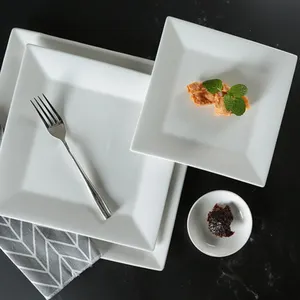 Placas quadradas de porcelana branca, 8 10 12 polegadas, restaurante, jantar de cerâmica usado