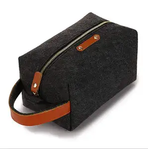 Männer & Frauen Wolle Filz & Leder fühlte Toiletry Make-Up Rasieren Dopp Kit Reisetasche