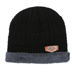Men's Fleece-Lined Thick Knitted Ski Hat Windproof Warm <b>Winter</b> <b>Cap</b> Adult Black Dark Gray Wine Red - Product Image 3